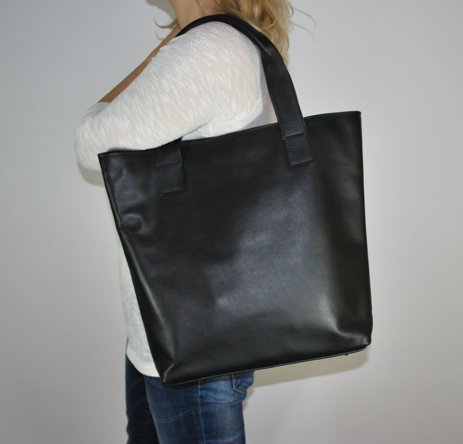Huge Simple Leather Tote Black Genuine Leather Women Bag - Etsy