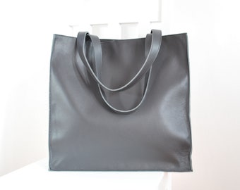 Elegant Simple Leather Bag Genuine Leather Women Tote Dark | Etsy