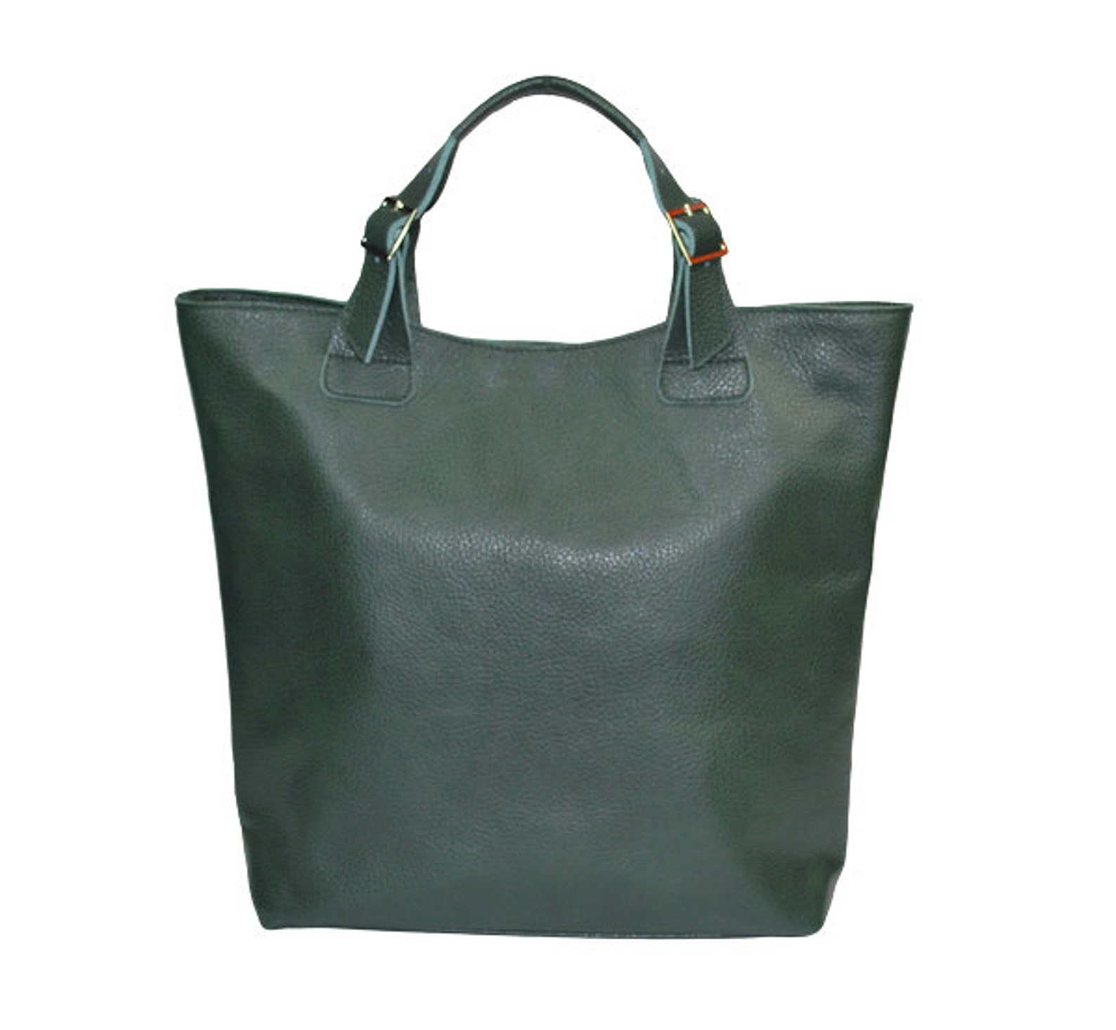 Huge Elegant Leather Bag Urban Style Tote Dark Green Color | Etsy