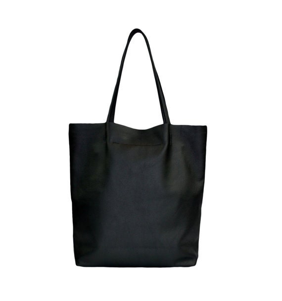 Simple Huge Leather Tote Minimalistic Style Black Color Huge | Etsy