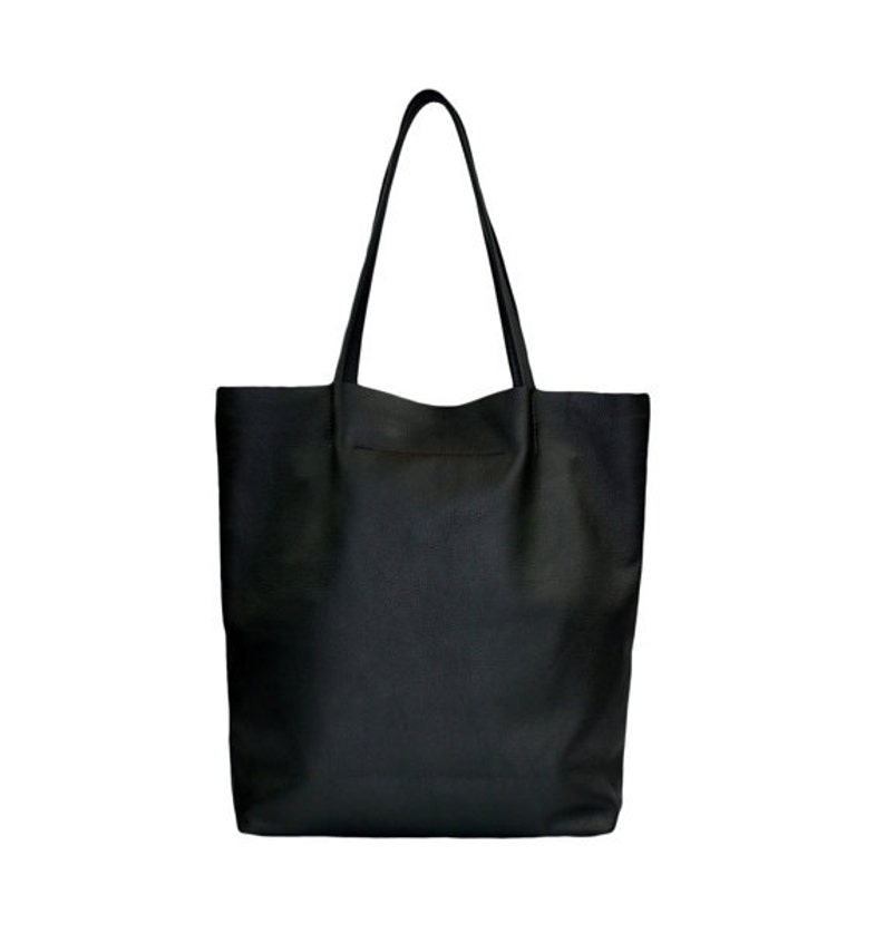 Simple Huge Leather Tote Minimalistic Style Black Color Huge - Etsy