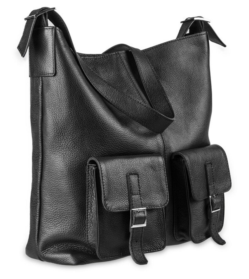 Nice Leather Bag HOBO With Pockets Black Color Etsy