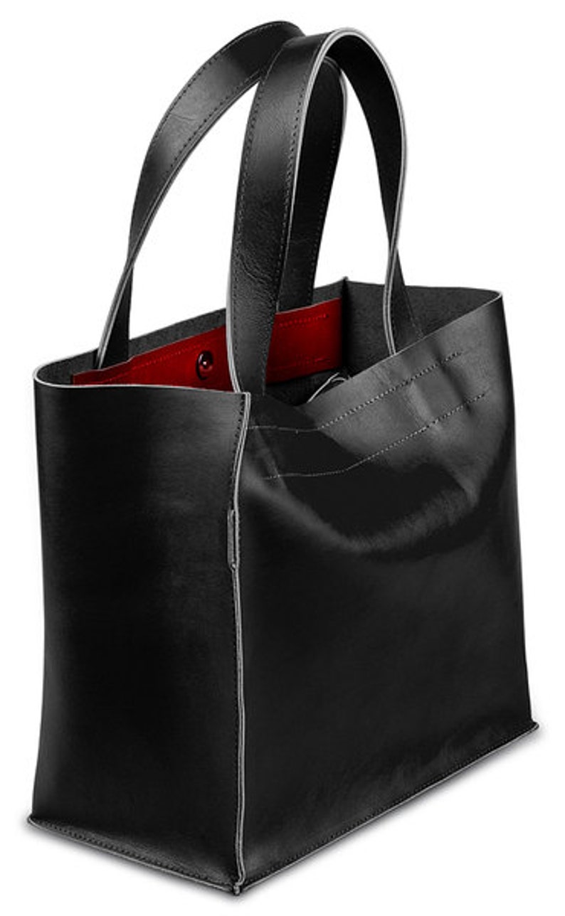 Simple Leather Bag Minimalist Black Shopping Bag - Etsy