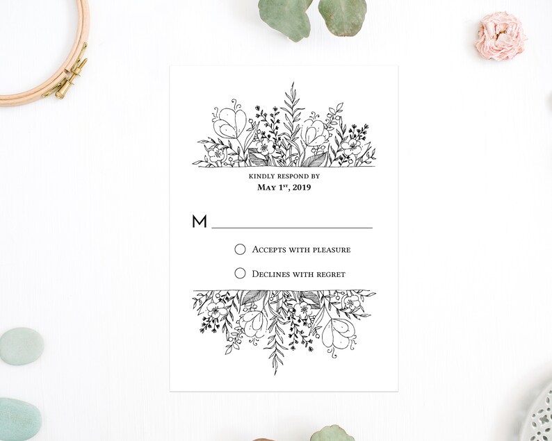 Digital Boho Printable Suite Rustic Wedding Invitation Template Download w RSVP Set Simple Invite Packages