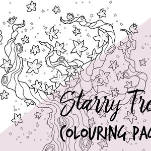 A Starry Oak Potato Tree looking to grow roots and find a home. (2) Colouring pages - with & w/o a starry background