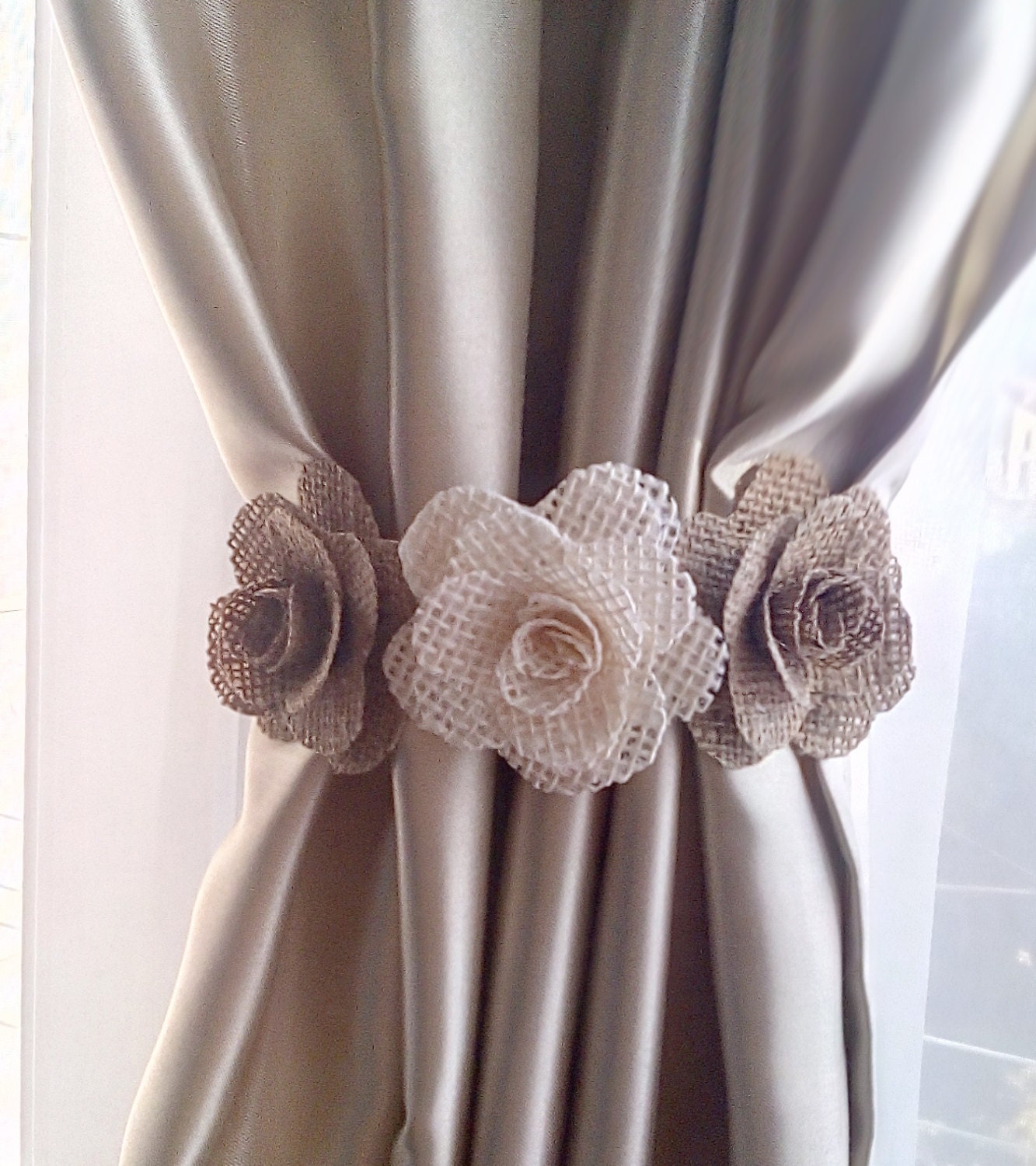 Curtain tie back2pcsBurlap Flower curtain tie backsShabby Etsy