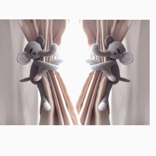 A Pair of Elephant Nursery Curtains Tie Backs Nursery Etsy