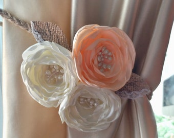 1 pcs, Curtain tie backs, Flower curtain tie backs, Curtain tie backs nursery ,Flower curtains, Burlap Curtain Tie Back, Nursery Decoration