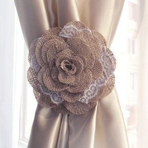 Flower curtain tie backs / 1pcs Curtain tie back/ Burlap Floral curtain tie backs / Curtain Tie Back Home Decoration/housewarming gift