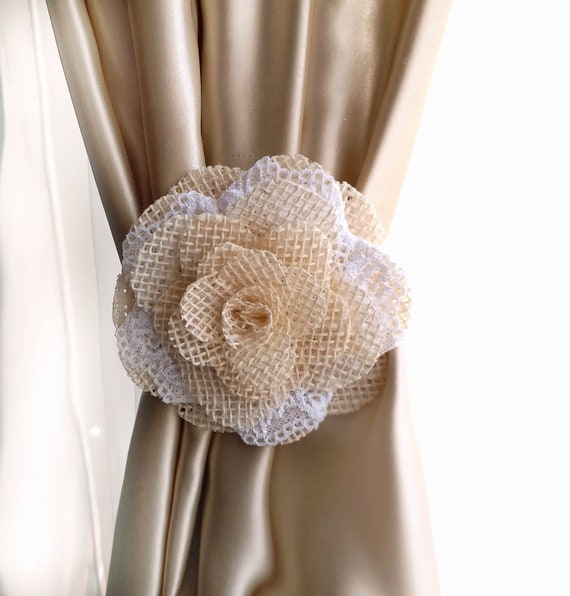 Shabby Chic Curtains1pcs Curtain Tie Back Burlap Flower Etsy