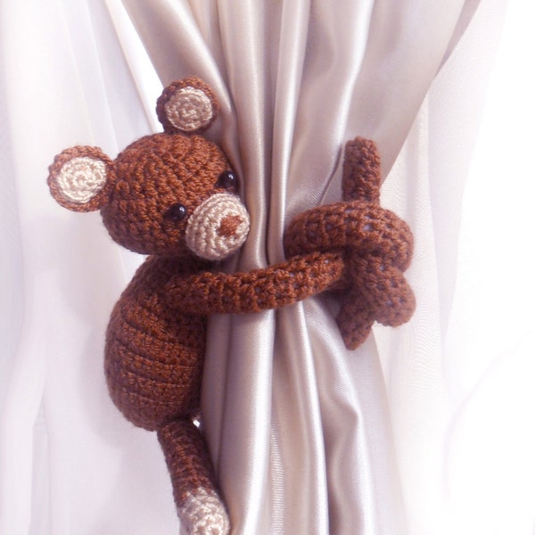 Embrasse de rideau ours, 1 pièces, ours au crochet/cadeau pour enfants/cadeau de chambre d'enfant, rideaux pour garçon, embrasses de rideaux animaux/cadeaux d'anniversaire/cadeaux pour bébé