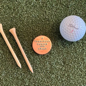 Hand-Stamped Copper Golf Ball Marker -“Masters&quot; with free optional personalization on the back