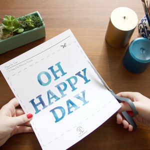 Oh Happy Day Watercolor Printable - 8&quot;x8&quot; - INSTANT DOWNLOAD