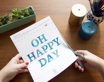 Oh Happy Day Watercolor Printable - 8"x8" - INSTANT DOWNLOAD