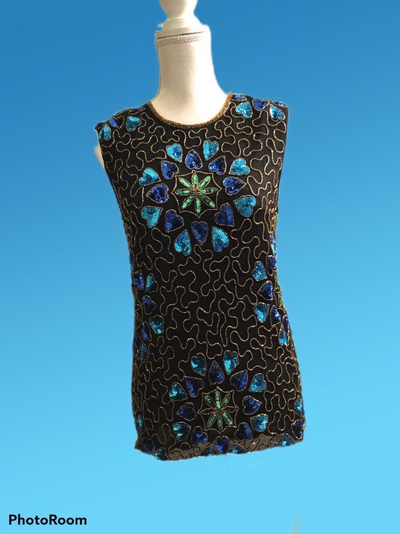 Vintage top with blue and green sequins from Jewel