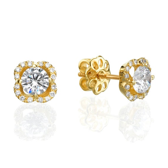 Yellow Flower Earrings Stud Gold Earrings Diamond Earrings | Etsy