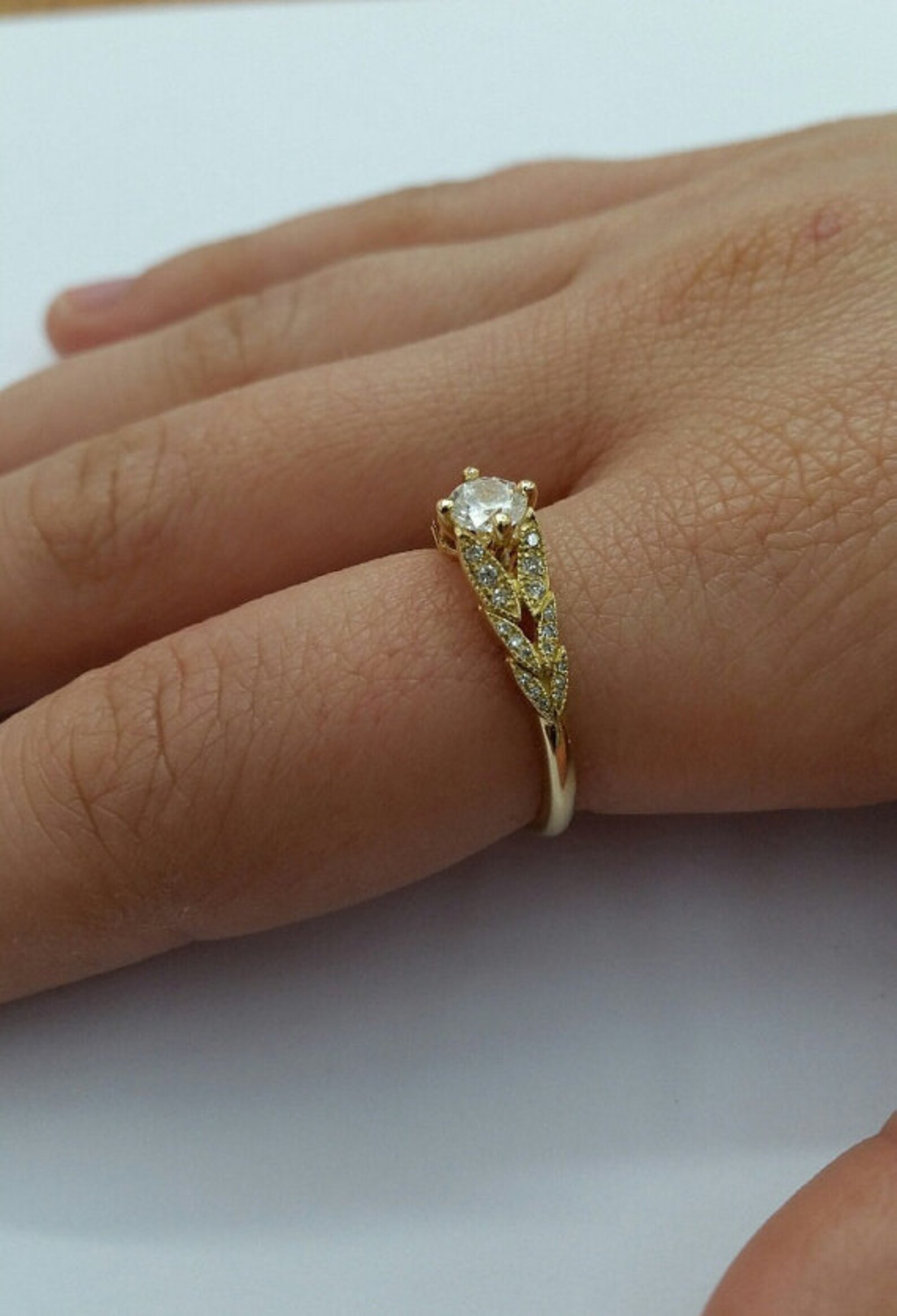 Diamond Engagement Leaf Engagement Ring White Gold Ring Etsy