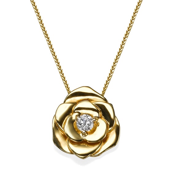 14k Yellow Gold Pendant Flower Necklace - Gold Flower Pendant Necklace 14k Yellow Gold Pendant Flower Necklace - Gold Flower Pendant Necklace