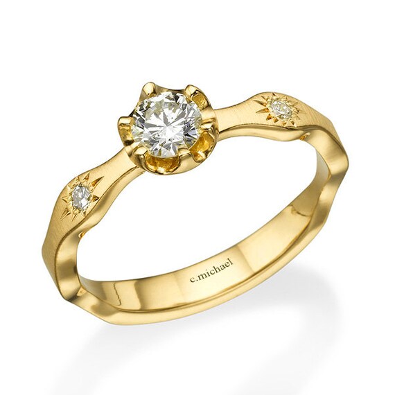Diamond Engagement Engagement Ring Yellow gold Ring Etsy