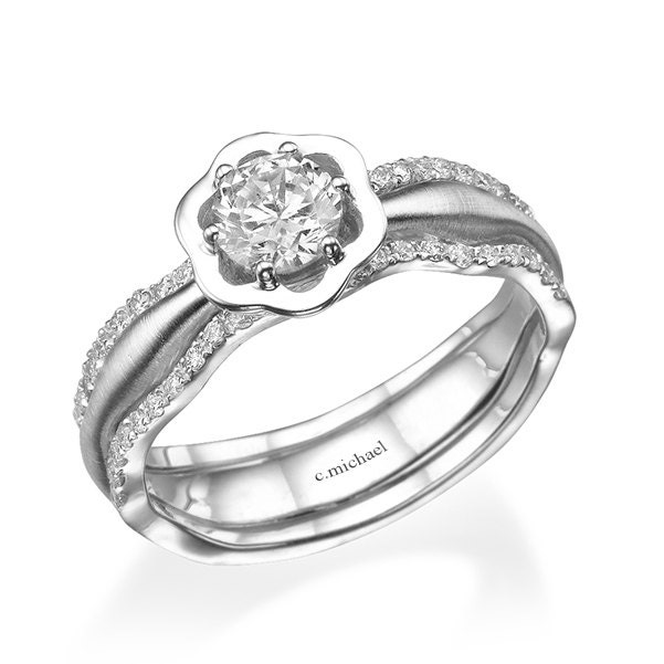 Engagement ring Diamond ring 14K white gold ring Flower | Etsy