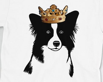 Border Collie Shirt: Border Collie draagt kroon unisex T-shirt met korte mouwen