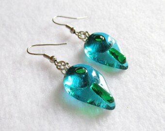 Collier Pendentif En Verre Style Murano - Bleu/vert/blanc/doré (Neuf Avec étiquettes)