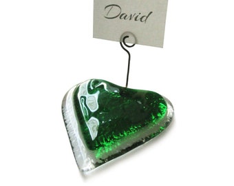 Murano Glass Heart Placeholder - Table Decoration - Melted Glass Card Door - Postcard Clips - Many Colors