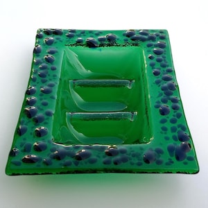 Mint Green and Blue Murano Glass Soap Dish - Lapilli Series, Bathroom Decor Gift, Fused Glass Soap Dish