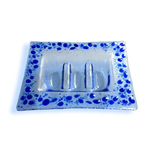 Glass soap holder of sky blue and blue Murano - Lapilli Series, Unique Gift made in Italy, soap plate in molten glass