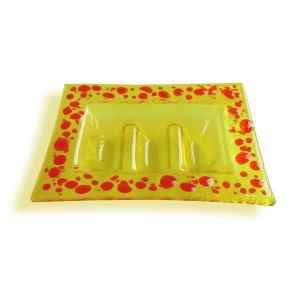 Murano yellow and orange glass soap holder - Lapilli Series, melted glass plate for soap, Unique Gift made in Italy