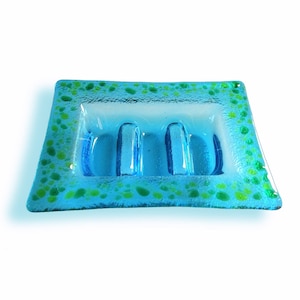 Light and green Murano glass soap holder - Lapilli Series, Unique Gift made in Italy, soap plate in molten glass