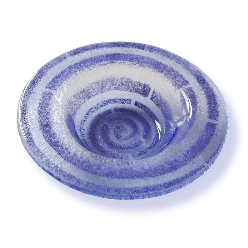 Violet Murano glass favour, Fused glass bowl Spiral series, Small round cup with lilac decor, wedding / baptism memento, Marriage souvenir image 4