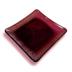 Purple Murano Glass sushi plate – Striae Series, Square fused glass dish with grey stripes, Small plate for appetizers, Butter tray
