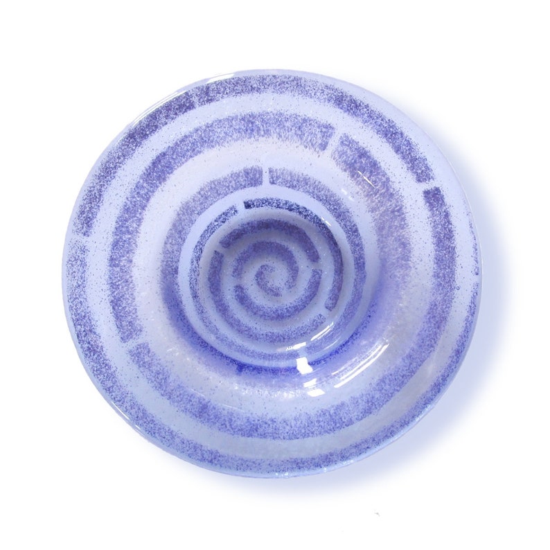 Marriage souvenir Fused glass bowl \u2013 Spiral series wedding or baptism memento Small round cup with violet decor Murano glass favor