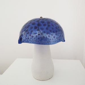 Pilzlampe aus Muranoglas und Keramik, Tischlampe, Abat-Jour, hellblaues und violettes geschmolzenes Glas, einzigartiges Stück, handgefertigt in Italien Bild 5