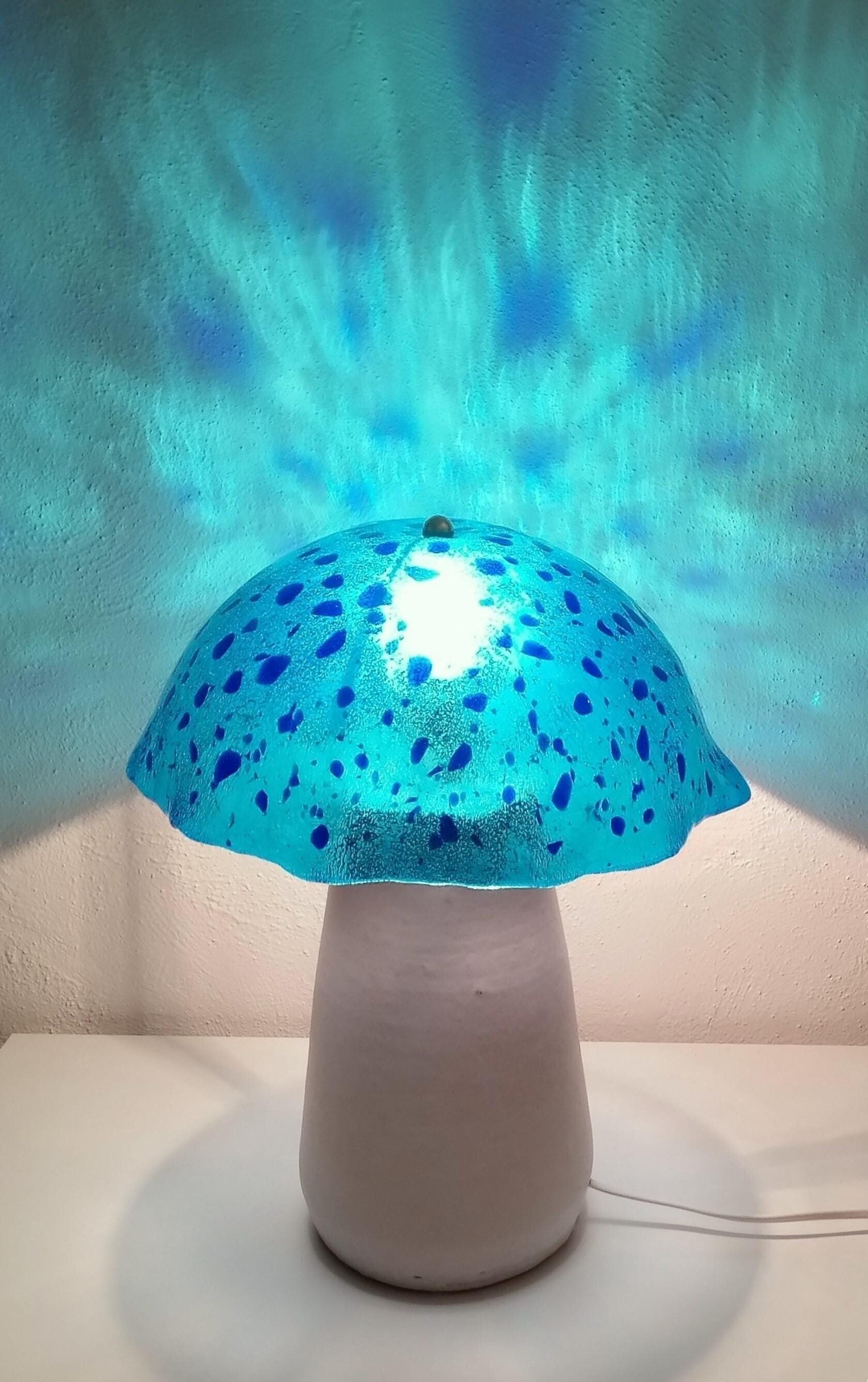 Mushroom table lamp, Murano glass and ceramics, Blue lampdshade, Sky blue and deep blue fused glass lamp, Unique piece made in Italy