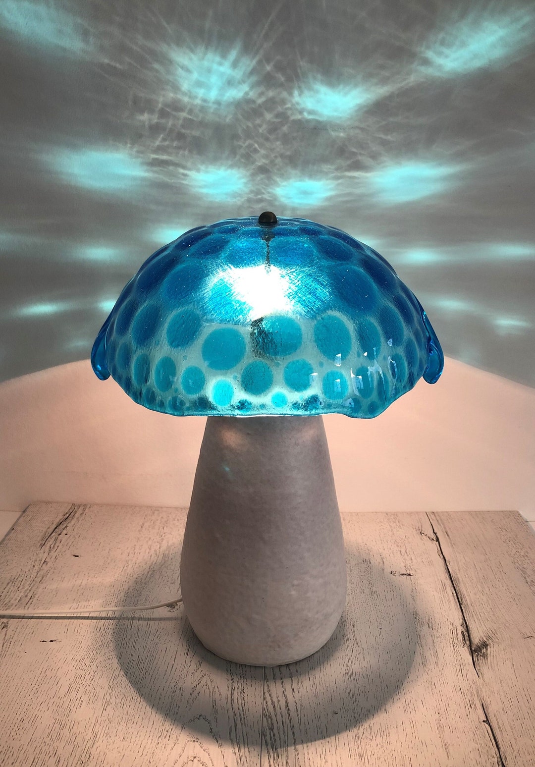 Mushroom Lamp in Murano Glass and Ceramic, Table Lamp, Sky Blue Fused ...