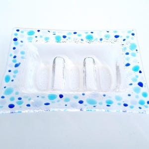 Clear, Light Blue and Blue Murano Glass Soap Dish - Lapilli Series, Bathroom Decor Gift, Fused Glass Soap Dish