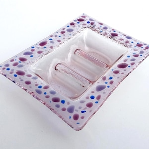 Pink, Purple and Blue Murano Glass Soap Dish - Lapilli Series, Bathroom Decor Gift, Fused Glass Soap Dish