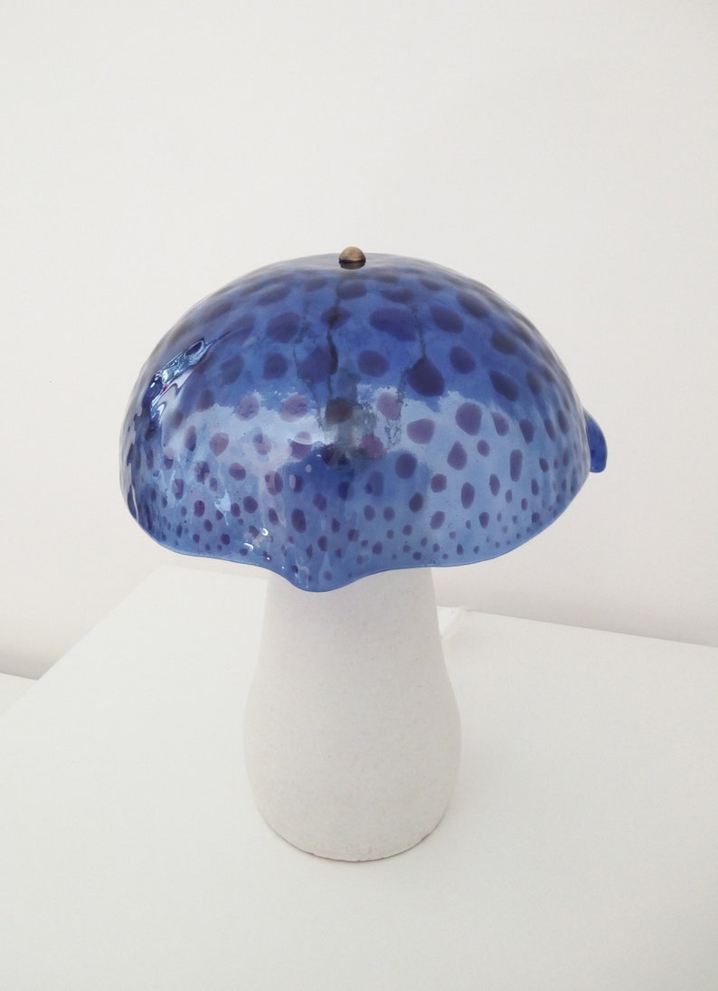 Pilzlampe aus Muranoglas und Keramik, Tischlampe, Abat-Jour, hellblaues und violettes geschmolzenes Glas, einzigartiges Stück, handgefertigt in Italien Bild 7