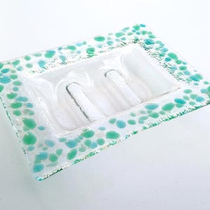 Colorless, Green and Blue Murano Glass Soap Dish - Lapilli Series, Bathroom Decor Gift, Fused Glass Soap Dish