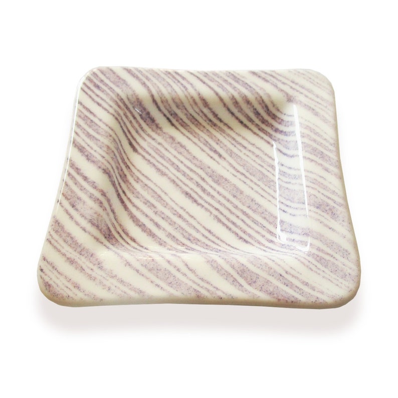 White Murano Glass Favor Fused Glass Saucer With Lilac Etsy