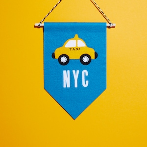 Handmade Felt Mini Pennant NYC Taxi image 1