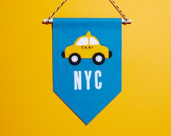 Handmade Felt Mini Pennant NYC Taxi