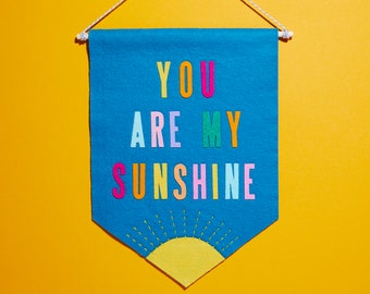 Handmade Felt Pennant Banner You Are My Sunshine in Turquoise, Customizable!