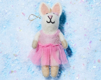 Handmade Pink or Purple Ballerina Bunny ornament