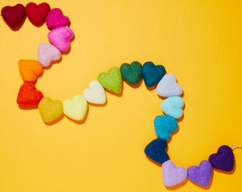 Rainbow Felted Heart Garland