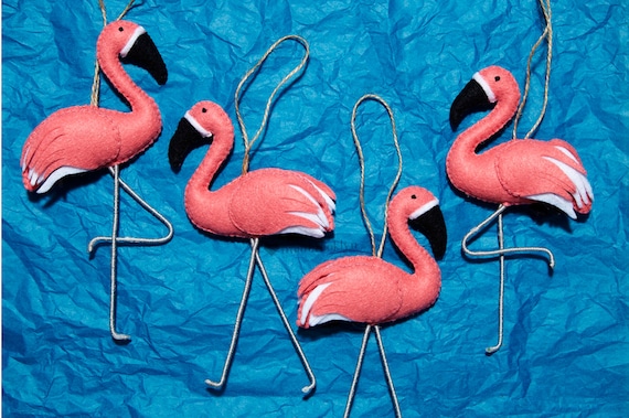 Handmade Pink Flamingo Felt Christmas Ornament