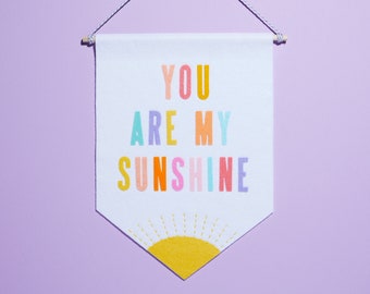 Handmade Felt Pennant Banner You Are My Sunshine in White, Customizable!