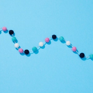 Magenta, Navy, Aqua, and White Mini Felt Ball Garland